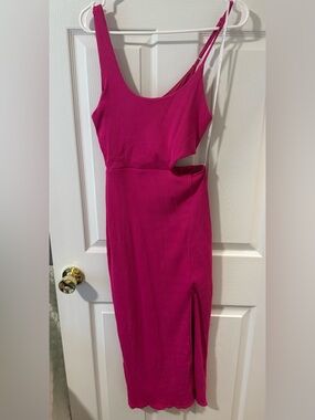 Lulu's Hot Pink One-Shoulder Cutout Midi Dress
